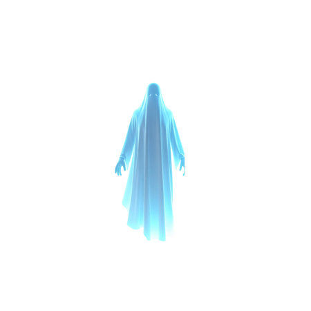 Halloween illustration of a blue ghost isolated on a white background.の素材