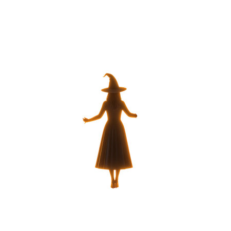 Silhouette of a witch in a hat on a white backgroundの素材