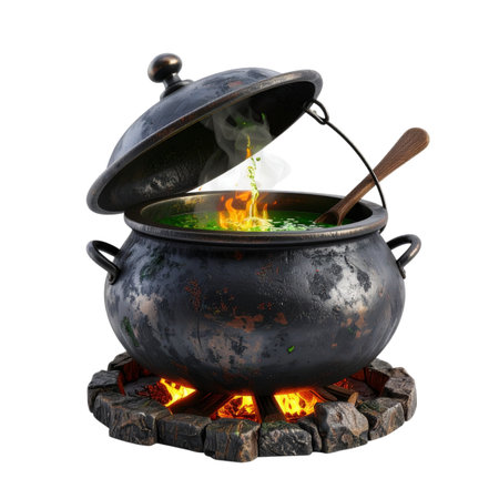 cooking pot on fire isolated on white background. Clipping pathの素材