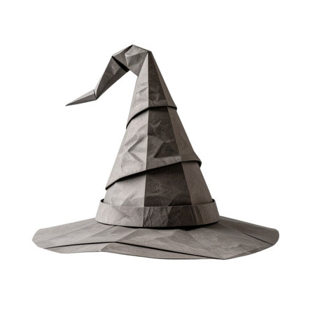Black paper witch hat isolated on white background. 3d illustration.の素材