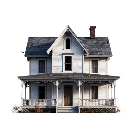 Old house isolated on white background with clipping path. 3D illustration.の素材