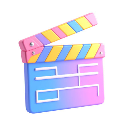 a close up of a clapper board with a pink and blue backgroundの素材