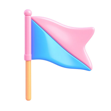 there is a pink and blue flag on a wooden poleの素材