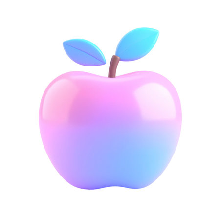 there is a pink apple with a leaf on itの素材