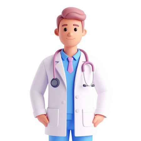 a close up of a cartoon doctor with a stethoscopeの素材