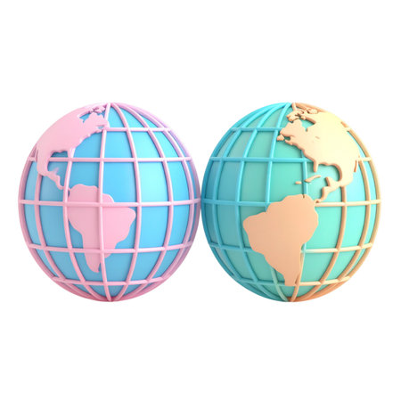 two globes with different colors and shapes are shown on a black backgroundの素材