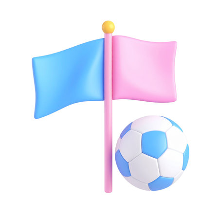 there is a soccer ball and a flag on a black backgroundの素材