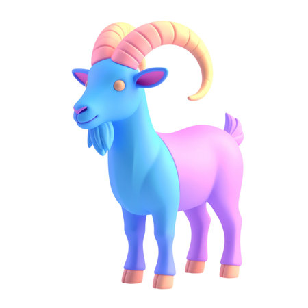 a close up of a goat with a long horn standing on a black backgroundの素材