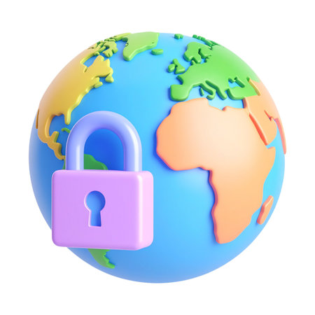 a close up of a lock on a globe with a map of the world in the backgroundの素材