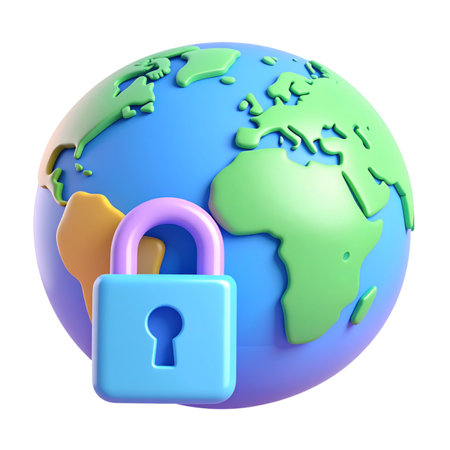 a close up of a lock on a globe with a map in the backgroundの素材