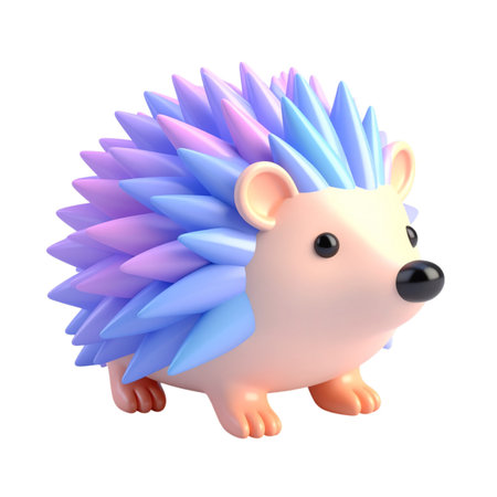 a close up of a toy hedge with a purple and blue tailの素材