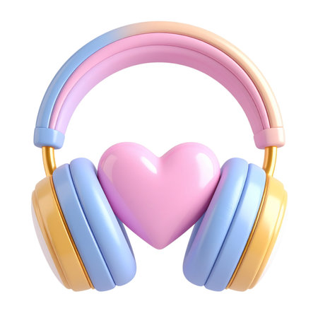 a close up of a pair of headphones with a heart on itの素材