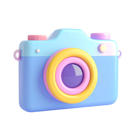 a close up of a camera with a pink lens on a black backgroundの素材