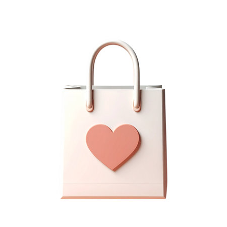 there is a white bag with a pink heart on itの素材