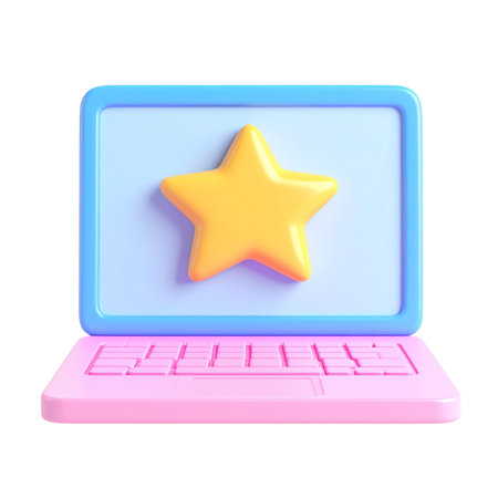there is a yellow star on a blue laptop computerの素材