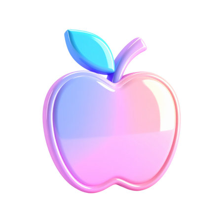 there is a pink apple with a blue leaf on itの素材