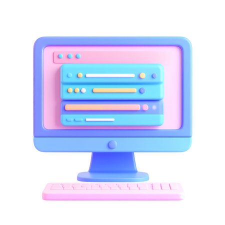 there is a computer with a keyboard and a monitor with a blue screenの素材