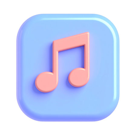 a close up of a blue button with a pink music noteの素材