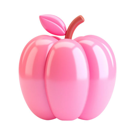 there is a pink apple shaped balloon with a leaf on topの素材