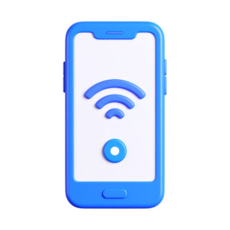 a close up of a cell phone with a wifi icon on the screenの素材