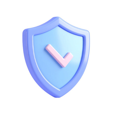 a close up of a blue shield with a tick on itの素材