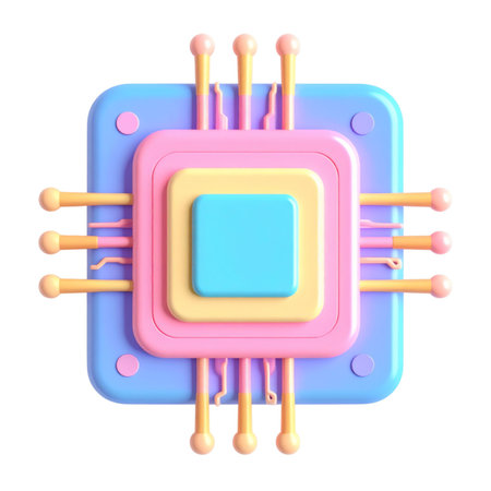 a close up of a computer chip with a blue square on topの素材