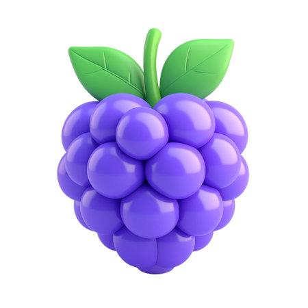 a close up of a purple fruit with a green leaf on topの素材