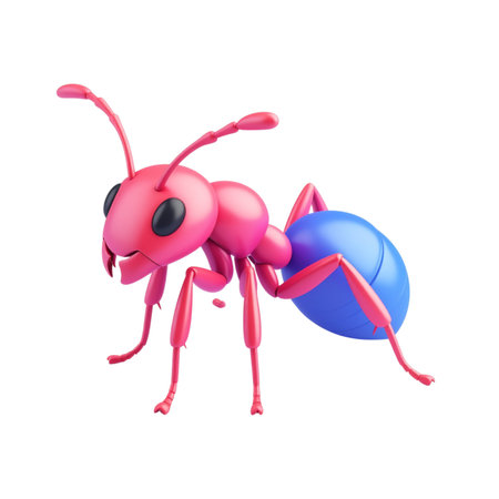 a close up of a pink ant with a blue ballの素材