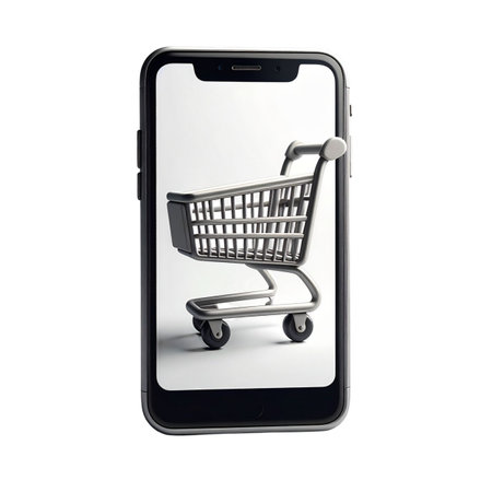 a close up of a shopping cart on a phone screenの素材