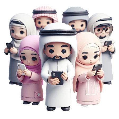 There Are Many Figurines Of People Holding Cell Phones Togetherの素材