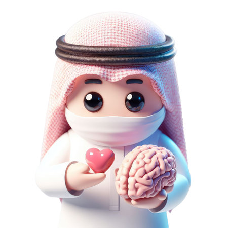 There Is A Small Toy Figure Holding A Heart And Brainの素材