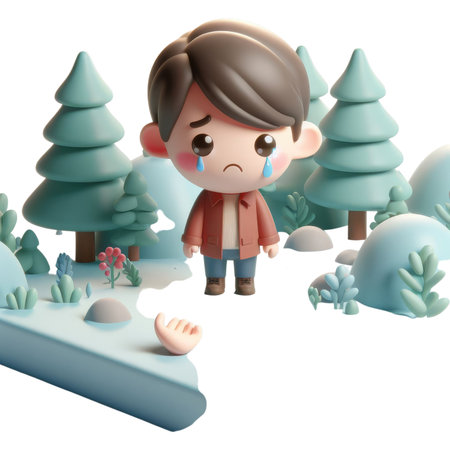 There Is A Small Boy That Is Standing In The Snowの素材