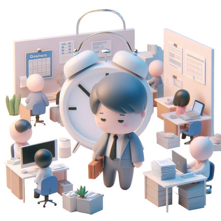 There Are Many People In A Room With A Clock And Desksの素材