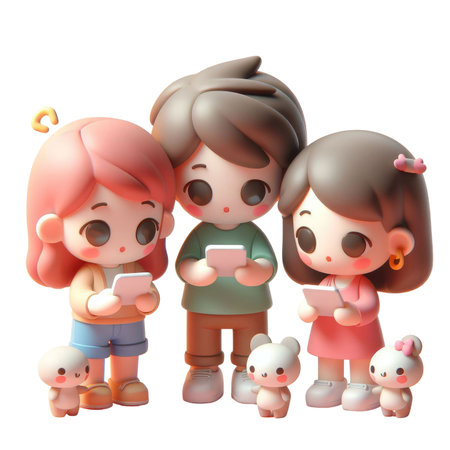 There Are Three Little Girls That Are Holding Cell Phonesの素材