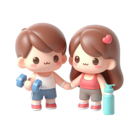 There Are Two Little Figurines Of A Girl And Boy Holding Handsの素材