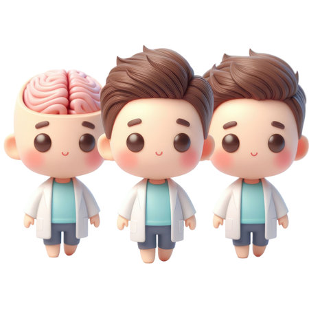 Three Cartoon Characters Of A Man And A Woman With A Brainの素材