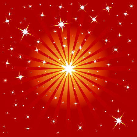 Red and orange background with shining stars in different sizes; Stardust; Christmas motifのイラスト素材