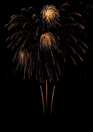 Firework like golden rainbow against black sky; New Year's Eve celebration; Special event at night...