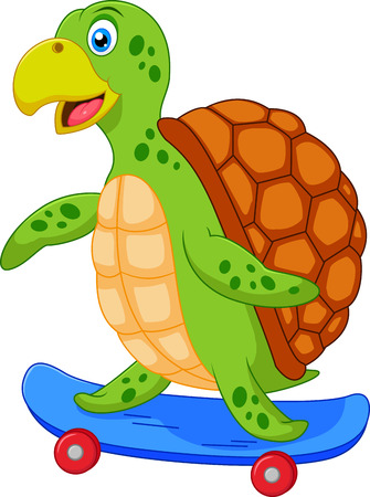 Cute turtle cartoon with skateboardのイラスト素材