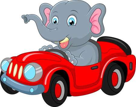 Cartoon elephant driving a carのイラスト素材
