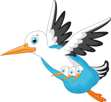 Stork cartoon carrying a babyのイラスト素材