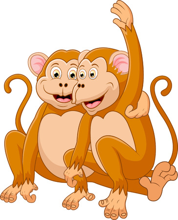 Two monkeys cartoon relaxingのイラスト素材