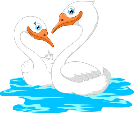Cartoon geese on the pondのイラスト素材