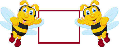 Cute bee cartoon with empty boardのイラスト素材