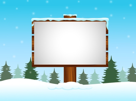 Winter background with blank sign in the snowのイラスト素材