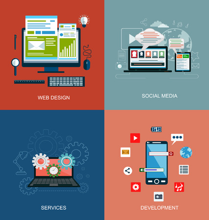 Set of flat design concept icons for web and mobile phone services and appsの写真素材