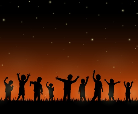 Children silhouette on the night backgroundのイラスト素材
