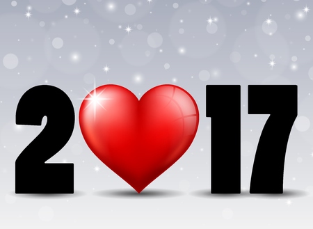 Happy New Year 2017 with red heartのイラスト素材