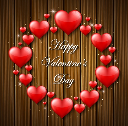 Valentines Day background on wooden textureのイラスト素材