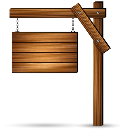 Wooden sign board hanging with chainsの写真素材